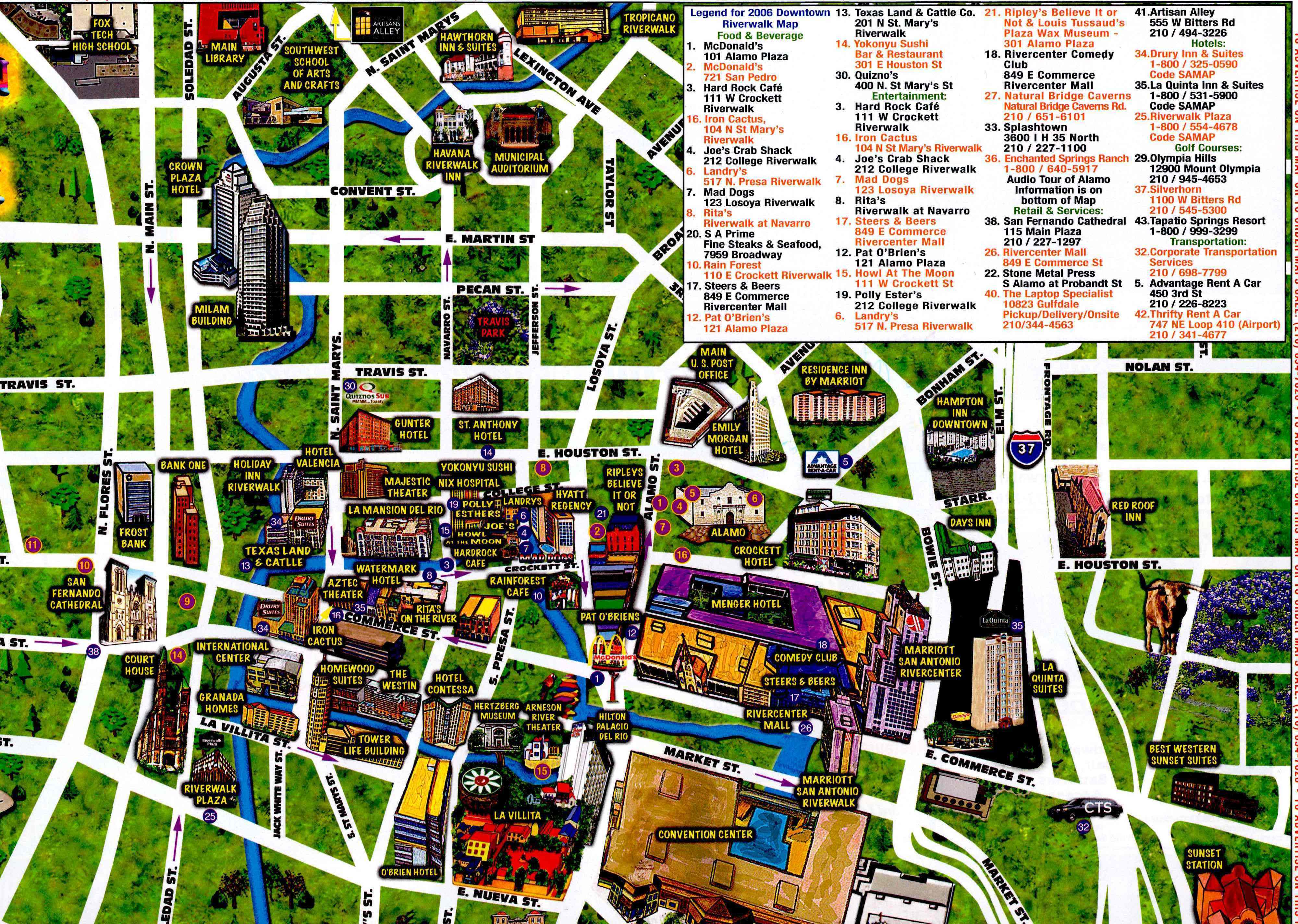 San Antonio Riverwalk Restaurant Map World Map